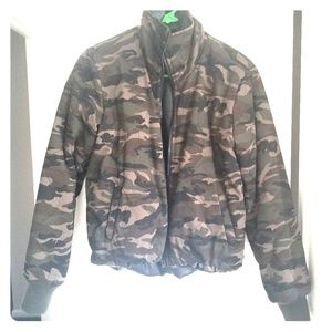 Reversible Camo to faux leather jacket